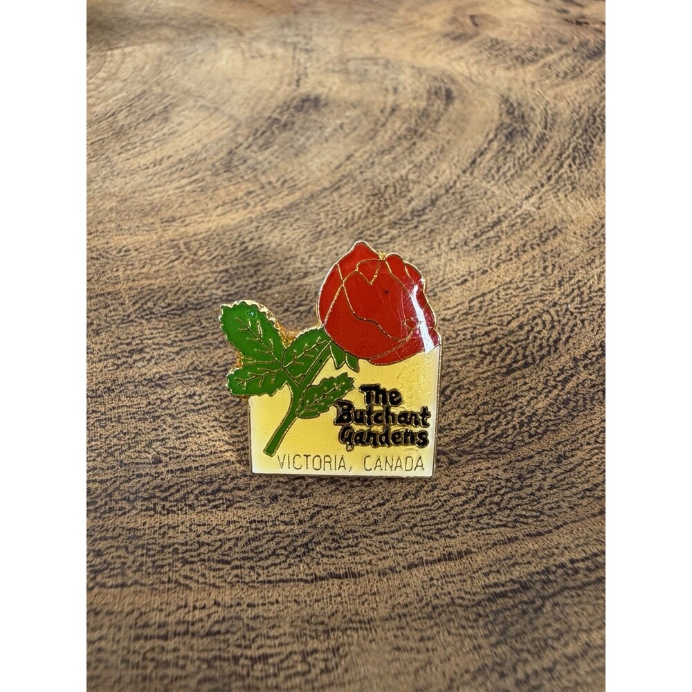 Vintage The Butchart Gardens Victoria Canada Lapel Pin Souvenir Red Rose Enamel